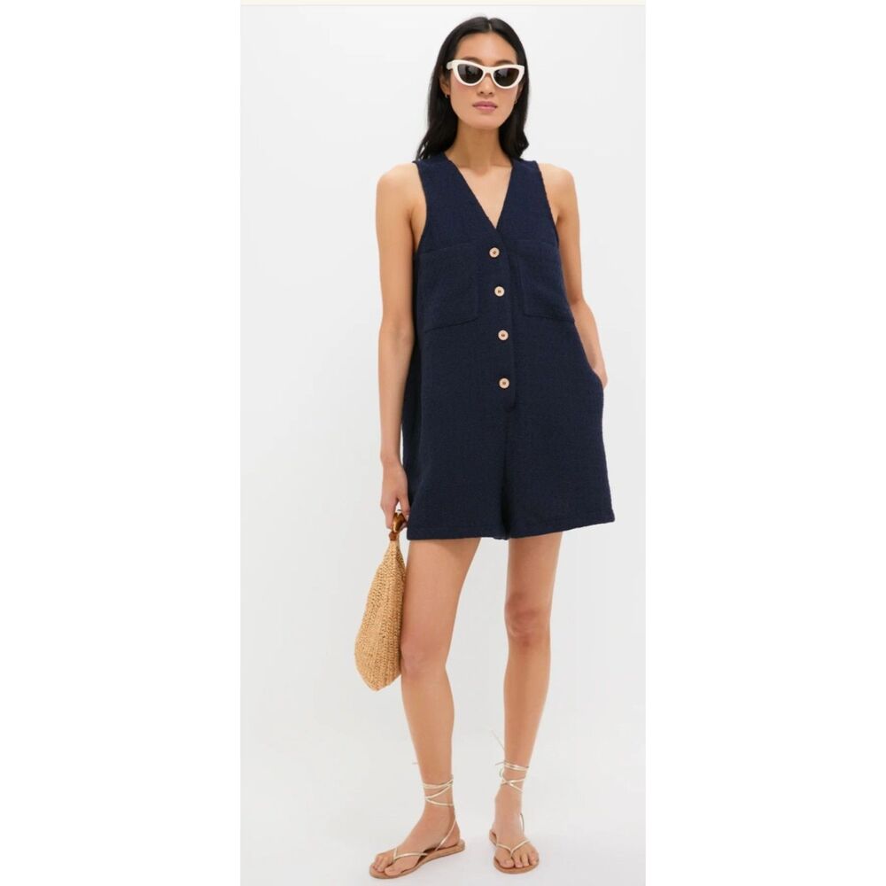 TUCKERNUCK Pomander Place Myla Chic Boucle Shorts Romper Navy Pocket Small